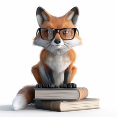 Clever Fox Studying on a White Background Generative AI
