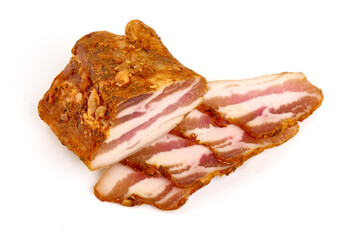 Smoked pork brisket, isolated on white background.