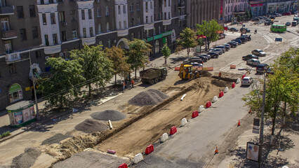 Work bulldozer on the construction of a road timelapse