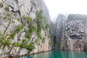 Norway Prekestulen rock on a cloudy summer day