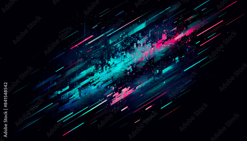 Poster abstract digital cityscape with dynamic lines on a dark space background, creative technology concep