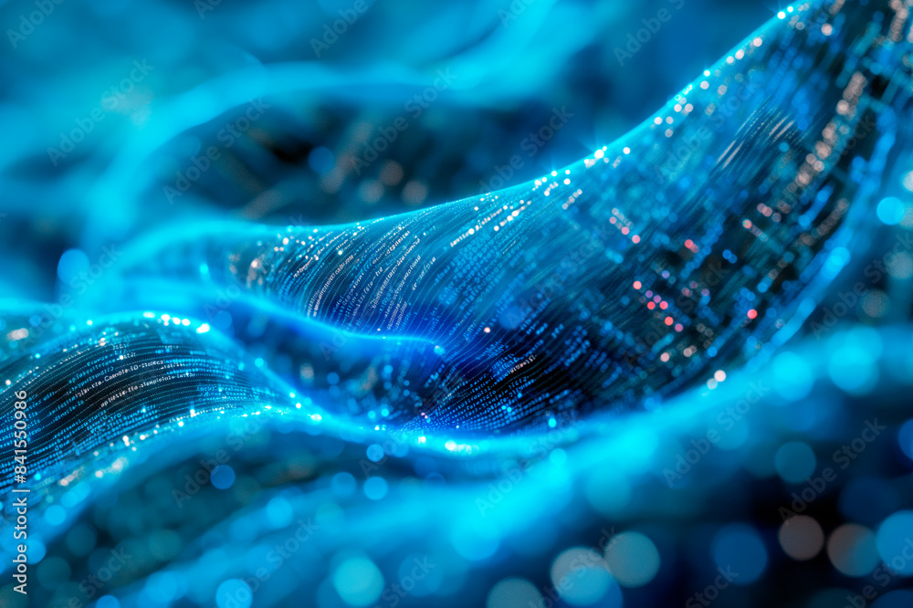 Aufkleber abstract digital blue waves with glowing particles on a dark background, concept of technology. gene