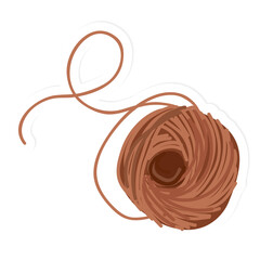 Ball of brown yarn isolated on transparent background
