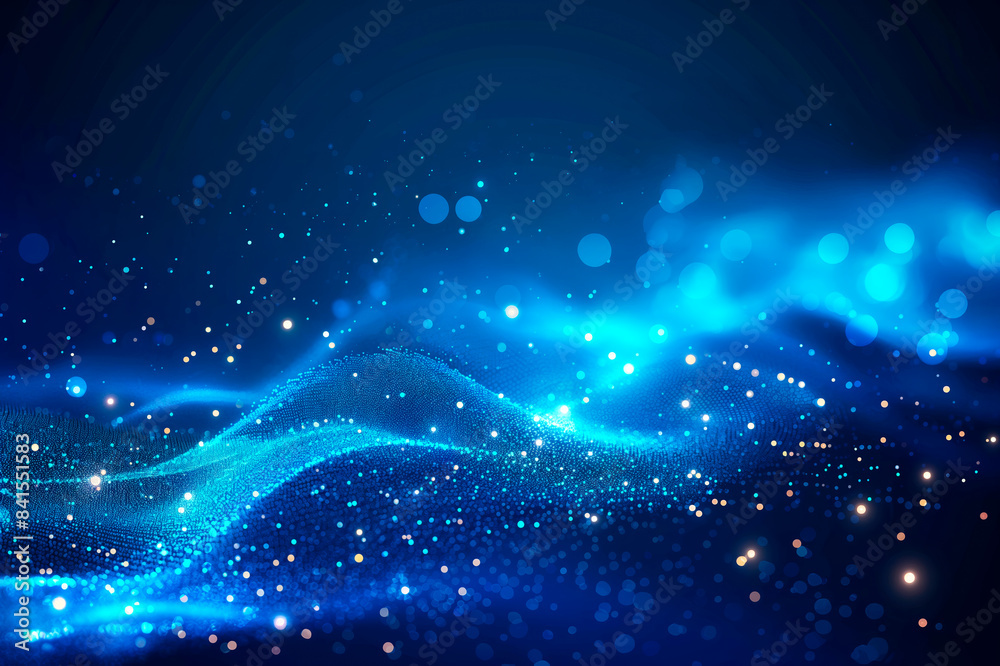 Poster abstract glowing particles on a blue backdrop, depicting a futuristic design concept. generative ai