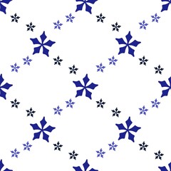 Seamless blue-shade snowflakes pattern with white background 