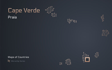 Cape Verde Map with a capital of Praia Shown in a Microchip Pattern with processor. E-government. World Countries vector maps. Microchip Series	