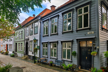 Norway Bergen city view on a cloudy summer day