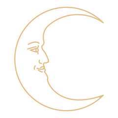 Png crescent moon with face celestial linear style