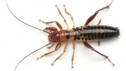 Earwig full body clearly photo on white background , 