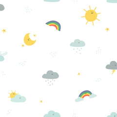 Weather png doodle seamless pattern background cute clouds for kids