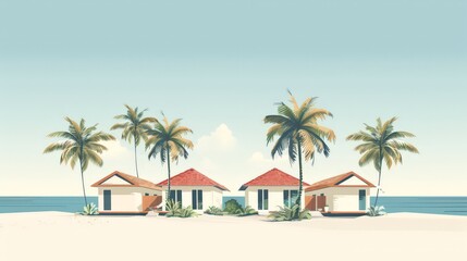 Obraz premium Create an image of a serene beachside resort with stylish bungalows and palm trees, representing relaxation and luxury.