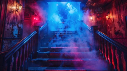 Atmospheric Effects Enhance Eerie Ambiance in Theater Lobby for Horror Movie Special Event