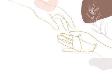 Two hand and leaf  png background transparent, line art style