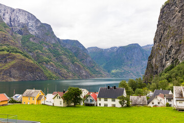 Norway Aurlang fjord on a cloudy summer day