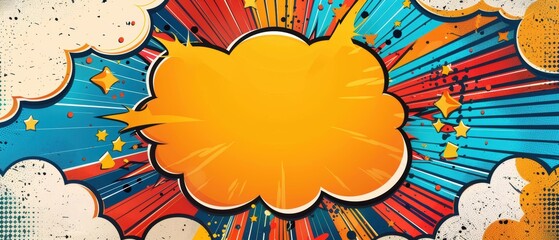 Superhero Birthday Invitation with Comic Book Explosion Backdrop and Vibrant Speech Bubble for Party Details