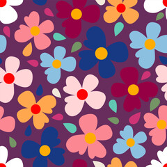 Flowers, different wildflowers, seamless pattern