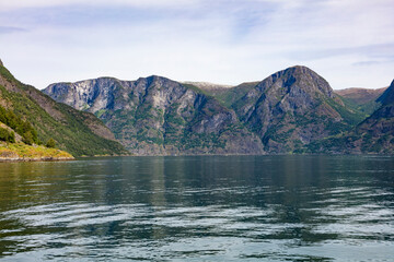 Norway Aurlang fjord on a cloudy summer day