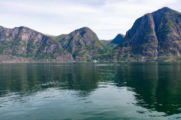 Norway Aurlang fjord on a cloudy summer day