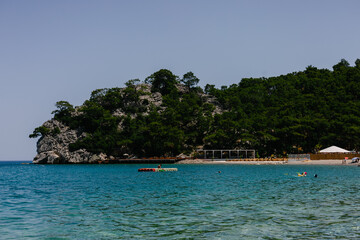 Beautiful beach overlooking the sea and mountains