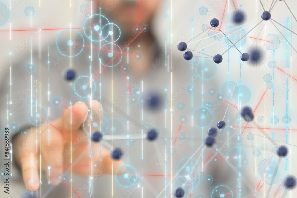 Poster Neural network 3D illustration. Big data and cybersecurity