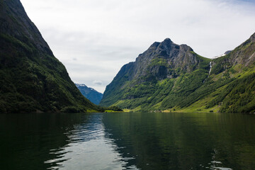 Norway Aurlang fjord on a cloudy summer day