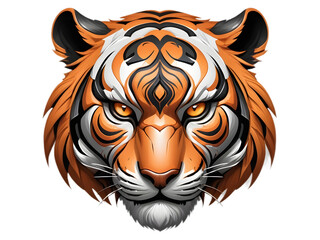 Fototapeta premium An image of a tiger with stylized, simplified shapes and a bright, red and black color scheme for a logo or print. Clean lines, minimalism, visually appealing design.