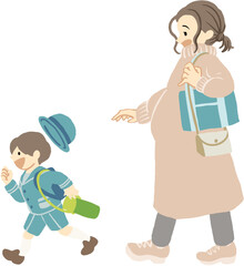 飛び出す子供と母親