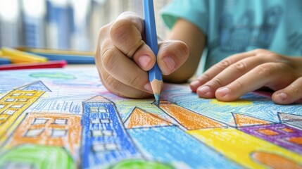 Young minds dreaming of structural wonders, children drawing imaginative buildings, with vibrant colors and playful expressions, highlighting creativity.