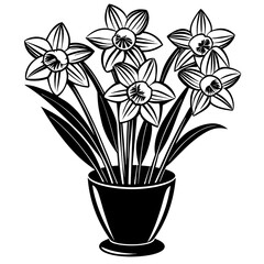 Daffodil vase vector silhouette illustration
