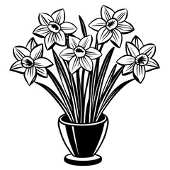 Daffodil vase vector silhouette illustration