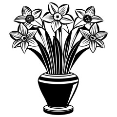 Daffodil vase vector silhouette illustration