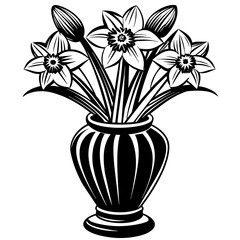 Daffodil vase vector silhouette illustration