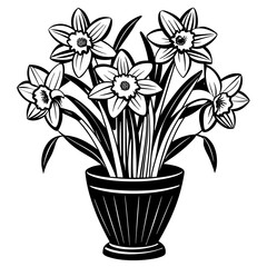 Daffodil vase vector silhouette illustration