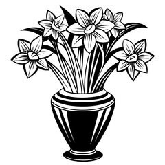 Daffodil vase vector silhouette illustration