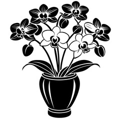 Orchids vase vector silhouette illustration