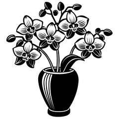 Orchids vase vector silhouette illustration