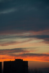 beautiful sunset sky over the city skyline
