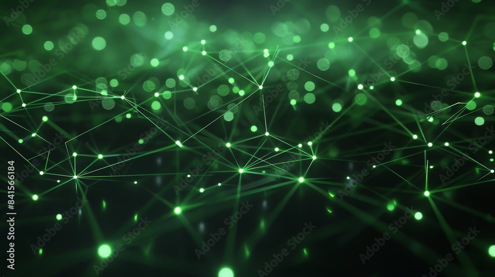 Poster glowing green neural network. artificial intelligence. big data visualization. 3d rendering.
