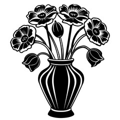 Poppy vase silhouette vector  illustration