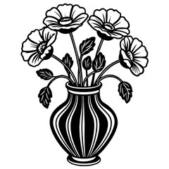 Poppy vase silhouette vector  illustration
