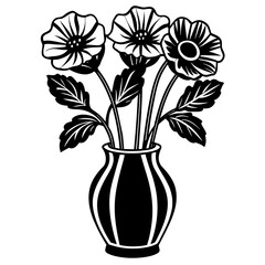 Poppy vase silhouette vector  illustration
