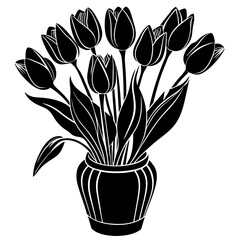 tulip vase silhouette vector  illustration