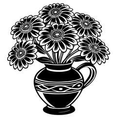 Zinnia vase silhouette vector  illustration 