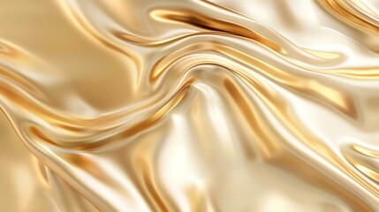Golden silk fabric with soft waves. 3D rendering.