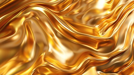 Golden Waves - 3D rendered image of flowing golden fabric.