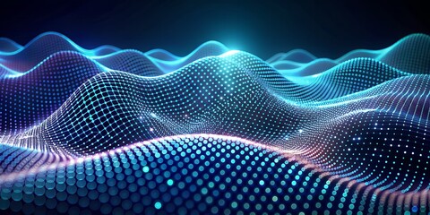 futuristic abstract blue mesh wave with the connection