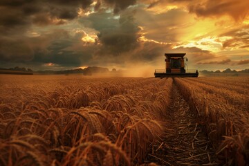 Fototapeta premium Agricultural Machinery in Vast Field