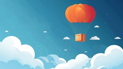 Fototapeta premium A box flying on a parachute,vector illustration of package flying down from sky and cloud with parachute, concept for delivery service,shopping online.