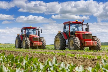 Obraz premium Agricultural Machinery in Vast Field