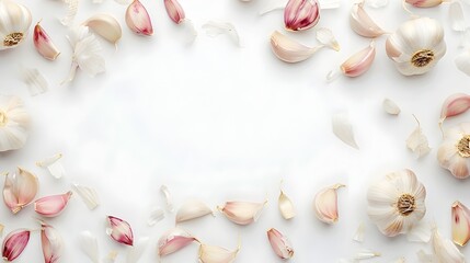 Beautiful Garlic Border Frame on White Background Highlighting Natural Details